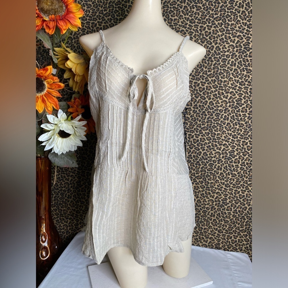 🌴3/$30🌴DOE & RAE Grey Rayon Striped Spaghetti Strap Flared Tank Top NWT